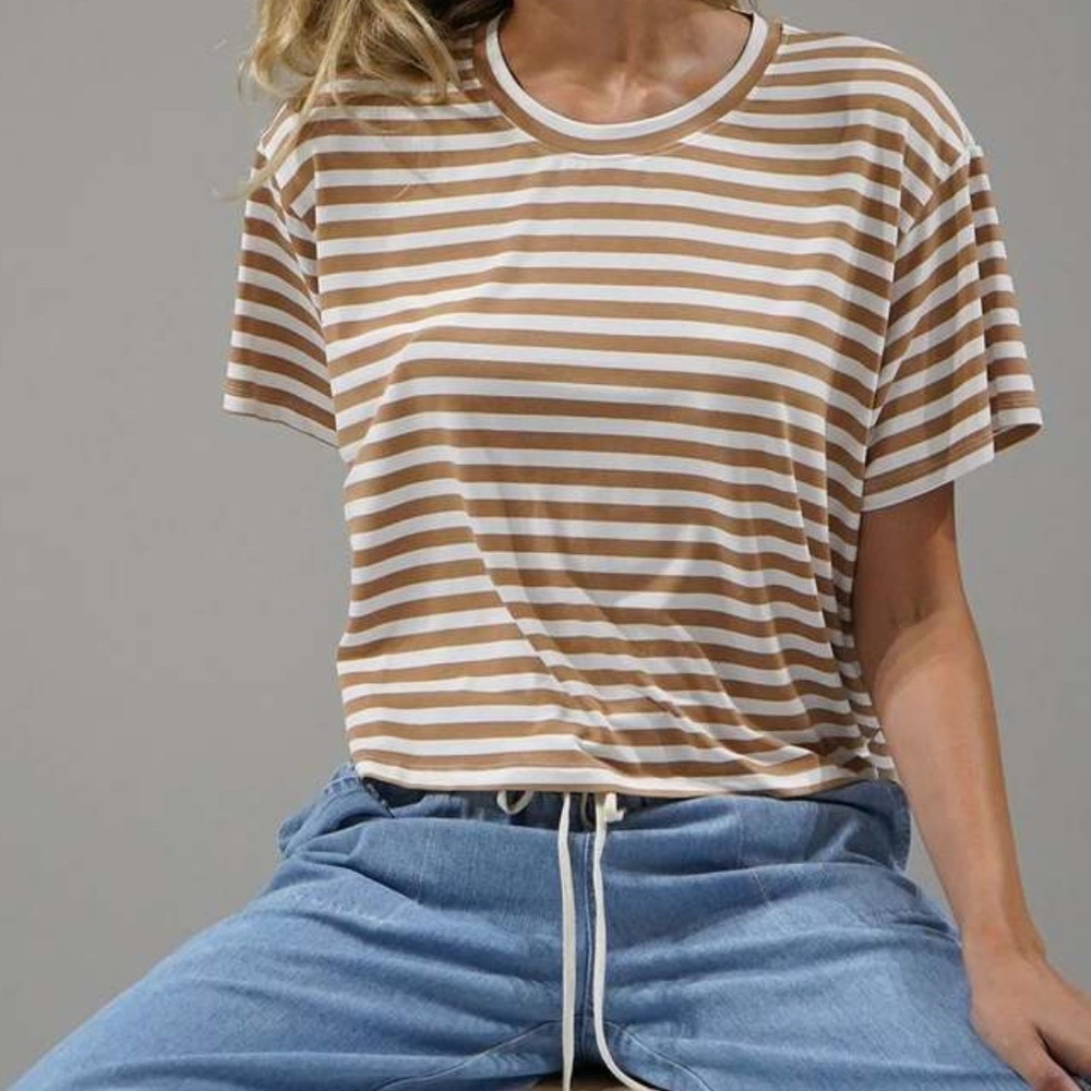 LNA Ava Striped Tee in Carmel Stripe Size M